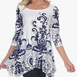 White & Blue Tunic Top with Pockets